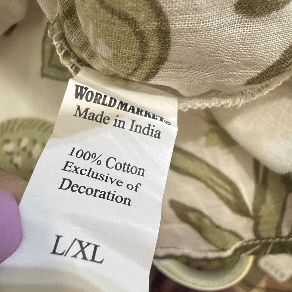 World Market Blouse Embroidered Green Floral 100% Cotton Women's Size L/XL New - Picture 9 of 15